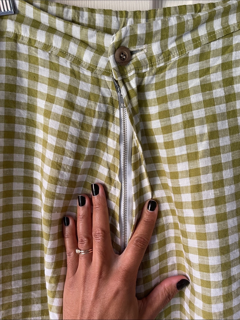 Custom Made 100% Linen Gingham Ultra Wide Leg Pants - Picture 3 of 4